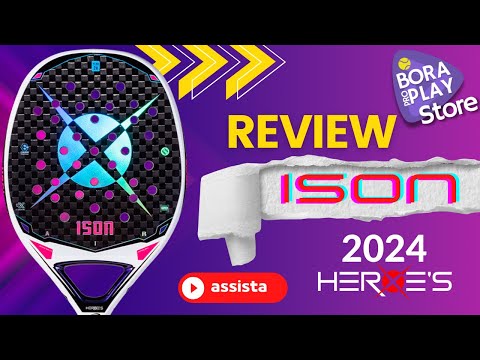 Raquete Ison 2024 em destaque, com design vibrante e face em carbono 12k, ideal para beach tennis.