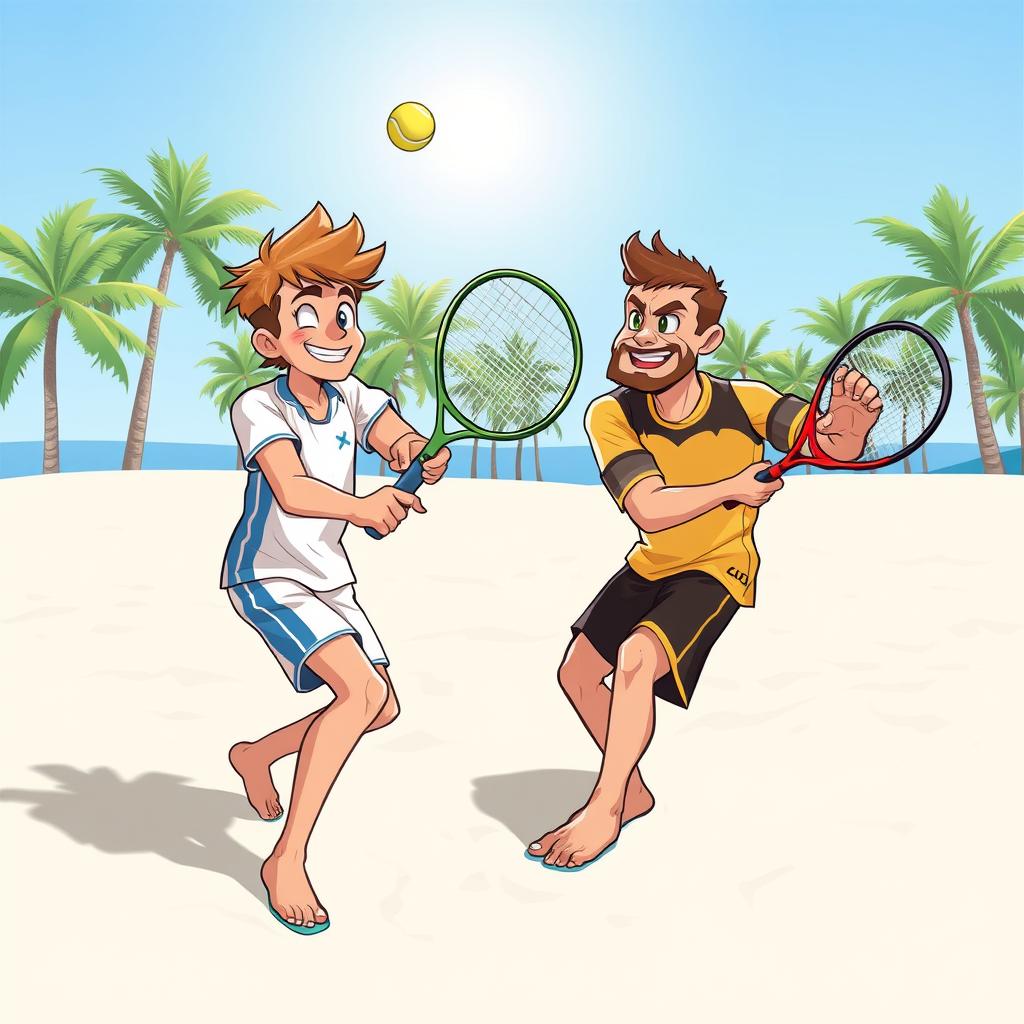 Jogador canhoto de beach tennis em ação, focando em posicionamento e táticas de jogo.