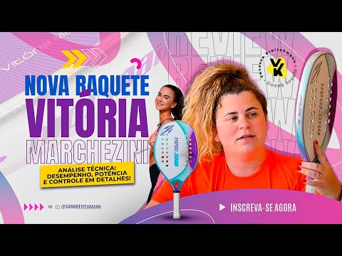 Nova raquete Vitória Marquezini com design inovador e materiais de alta qualidade para beach tennis.