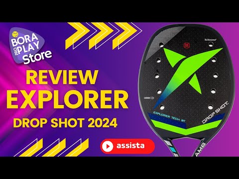 Raquete Drop Shot Explorer 2024 com design minimalista e construção em carbono 3K, ideal para beach tennis.