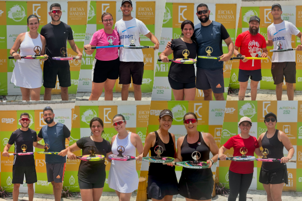 Atletas competindo no OPEN BEACH TENNIS em Gravatá, destacando a popularidade do esporte na região.