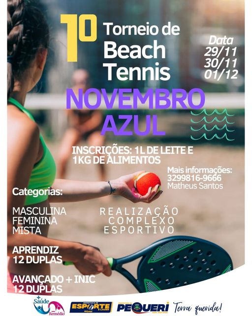 Jogadores de beach tennis competindo em um torneio em apoio ao Novembro Azul, promovendo saúde e solidariedade.