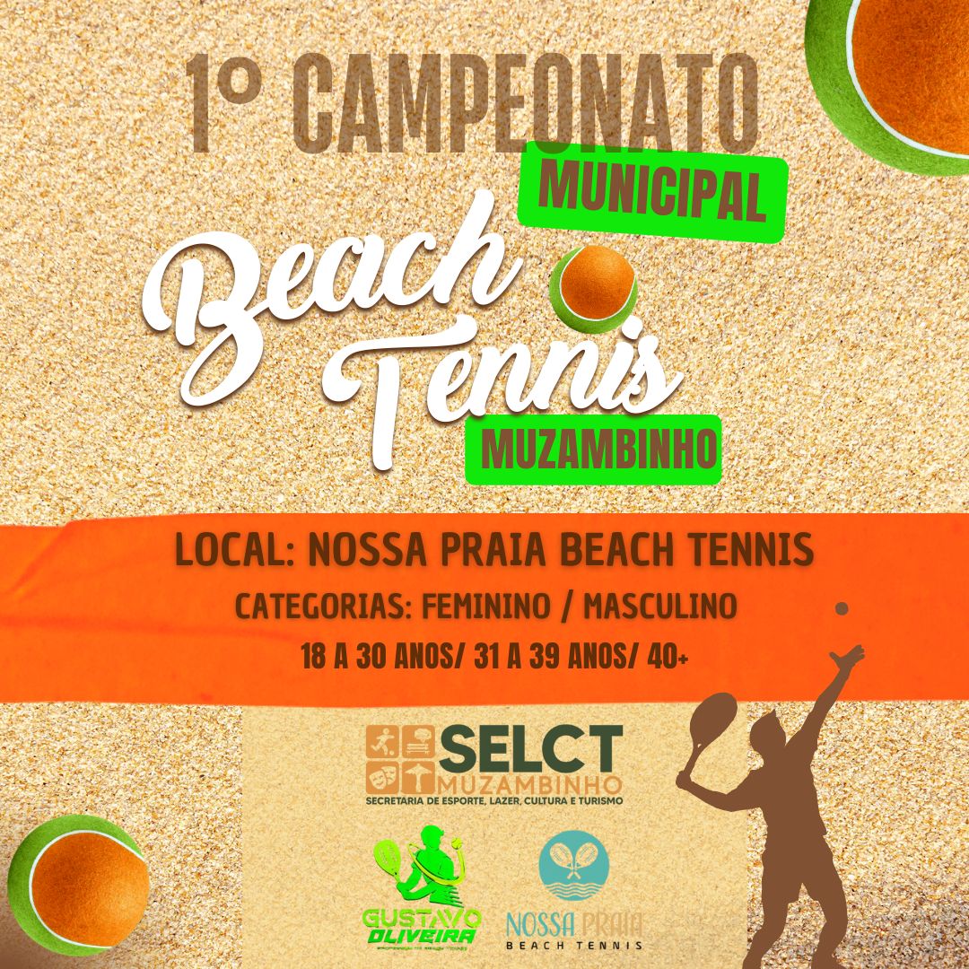 Jogadores de beach tennis competindo em um torneio na praia de Muzambinho.