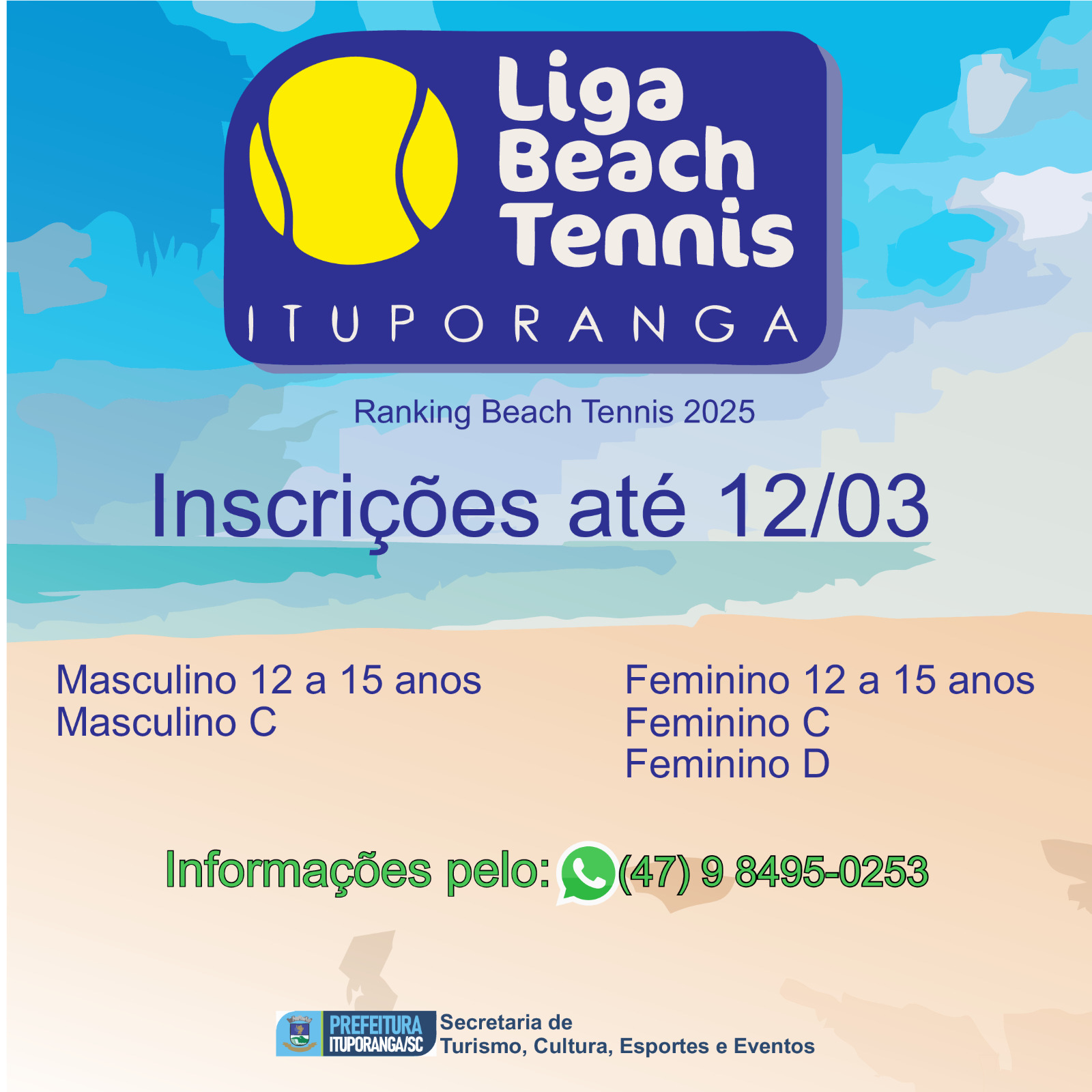 Jogadores de beach tennis competindo em um torneio na quadra de areia em Ituporanga.