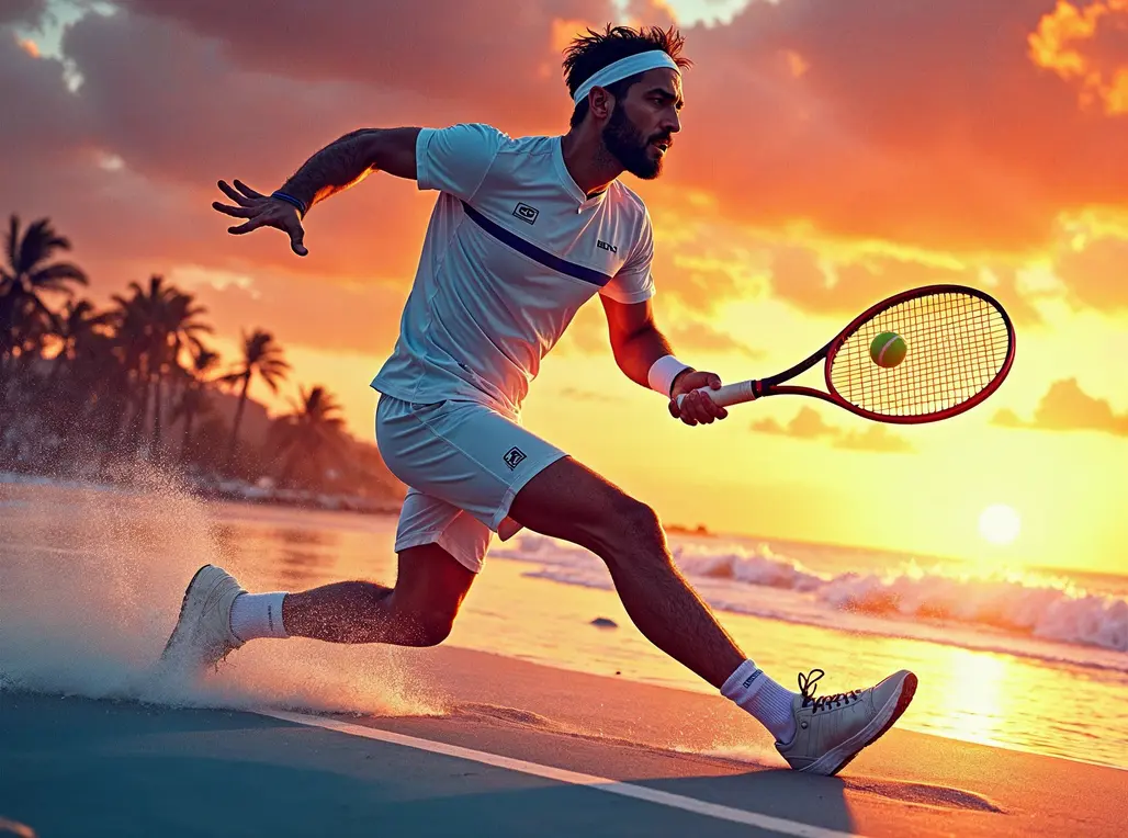 André Baran jogando beach tennis em um torneio em Cuiabá.
