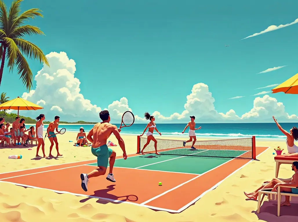 Jogadores de beach tennis competindo no 2º Open de Beach Tennis em Recife.