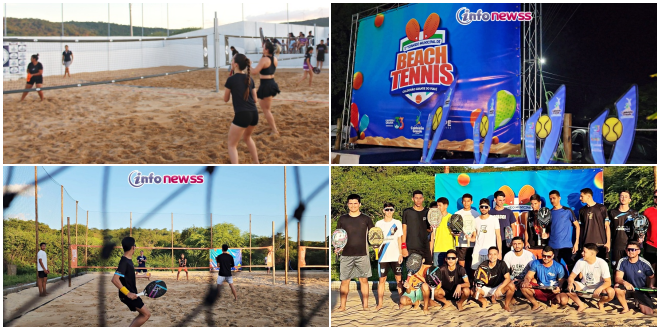 Jogadores competindo no Torneio Municipal de Beach Tennis em Caldeirão Grande do Piauí.