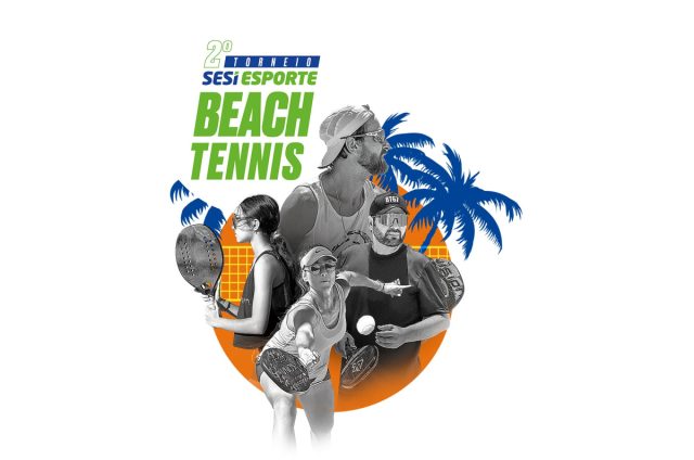 Jogadores de beach tennis competindo no 2º Torneio do Sesi em Mato Grosso do Sul.